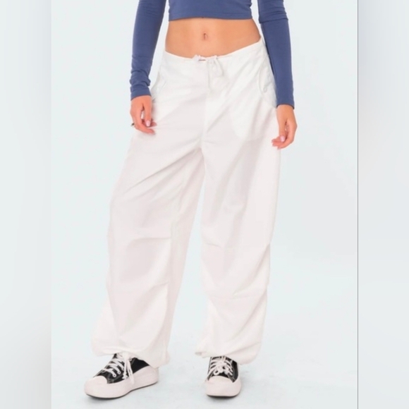 Edikted Pants - NEW Edikted Parker Nylon Cargo Pants Medium/Large White Parachute Streetwear NWT